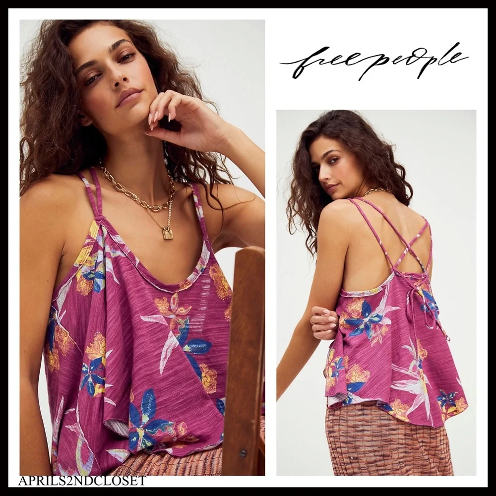 FREE PEOPLE BOHO TANK TOP FLOWY FLORAL FESTIVAL PRINT SLEEVELESS KNIT TEE A2C - Picture 13 of 16